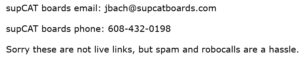 image of contact information for supcat boards